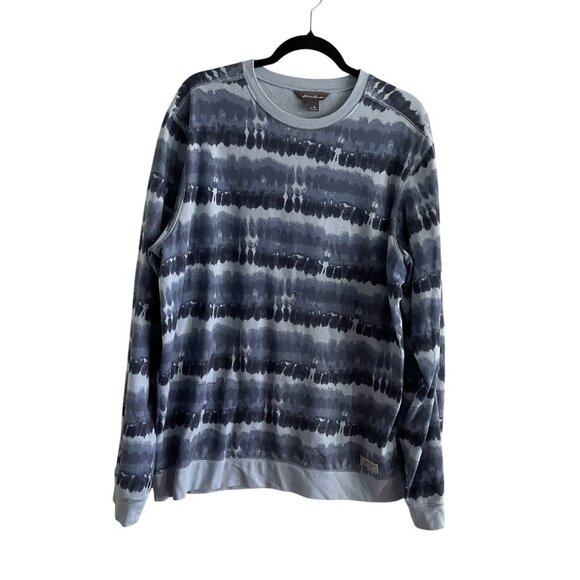 Eddie Bauer Men SZ L TALL Blue Inkblot Striped L/S Pullover Crew Neck Sweatshirt - Picture 1 of 9
